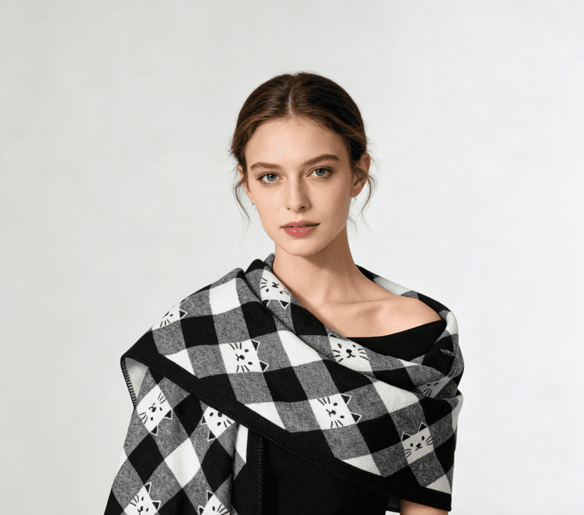 Brushed jacquard scarf - model showcase