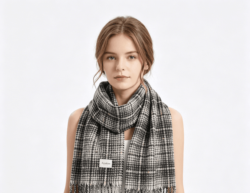 Checked polyester scarf - model showcase