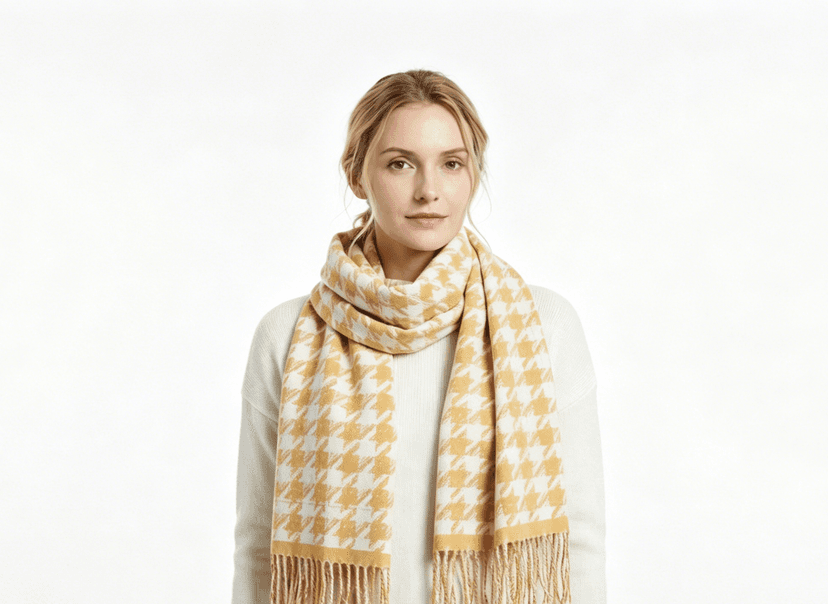 Core-spun two-tone tassel scarf - model showcase