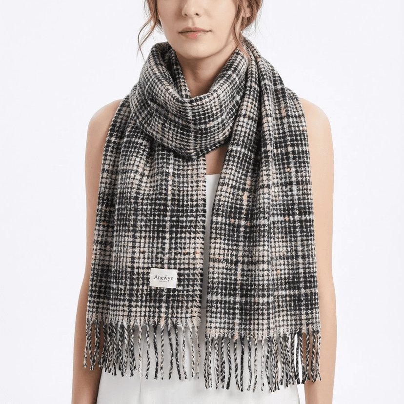 Floral sheared wool scarf - model showcase