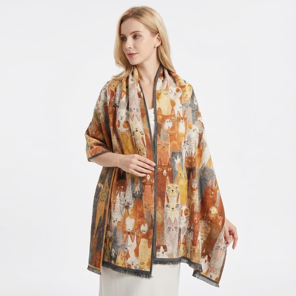 Oil painting jacquard scarf - model showcase