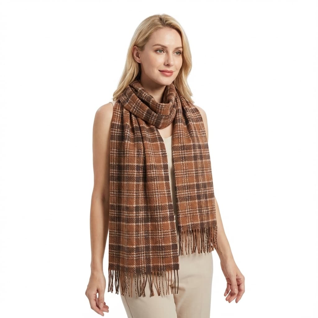 Checked polyester scarf - styled look