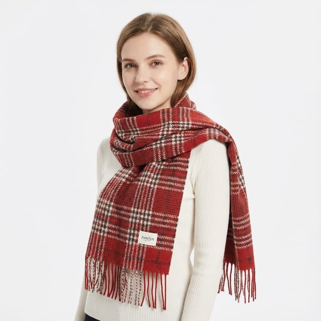 Checked polyester scarf - model view