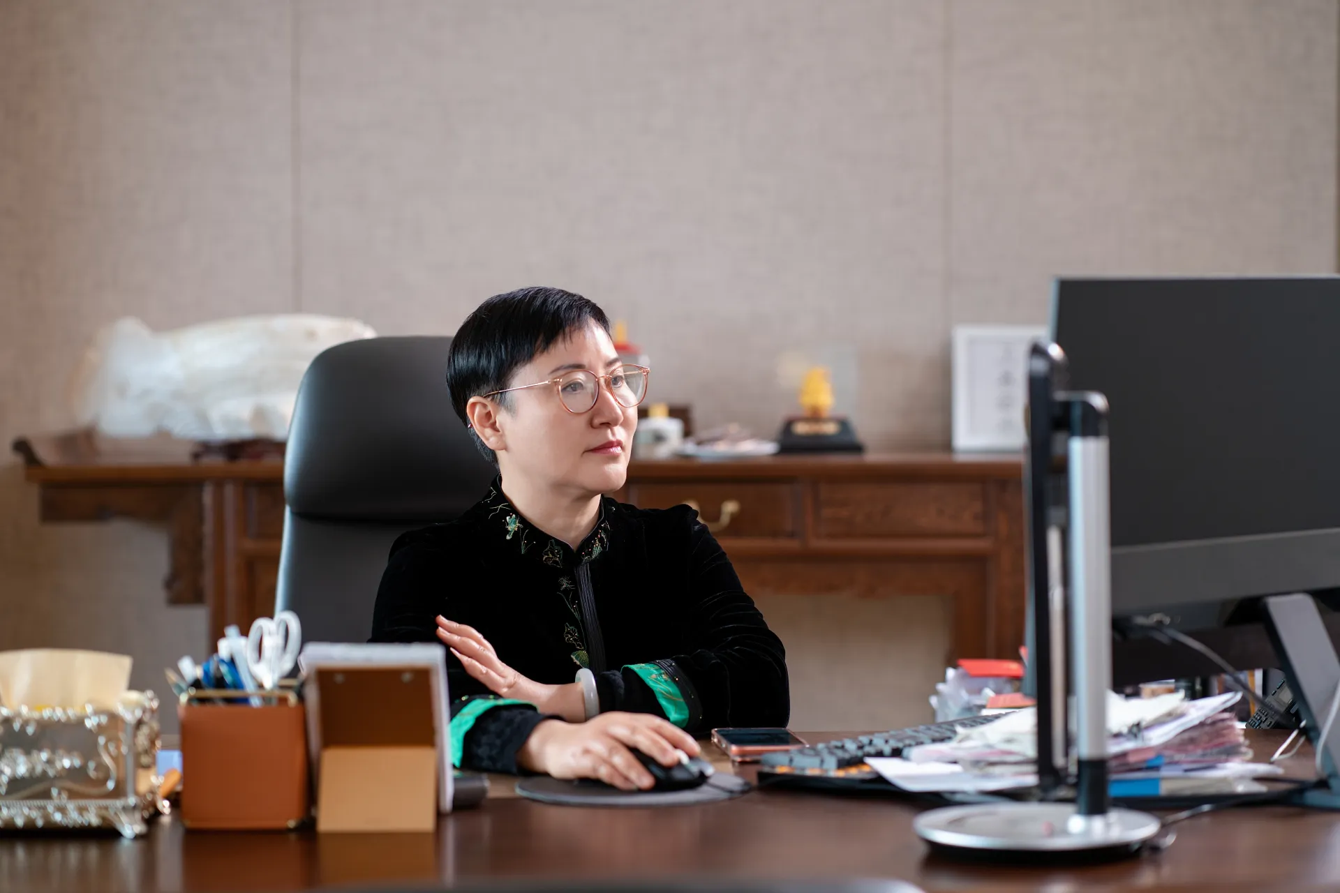 Executive reviewing samples