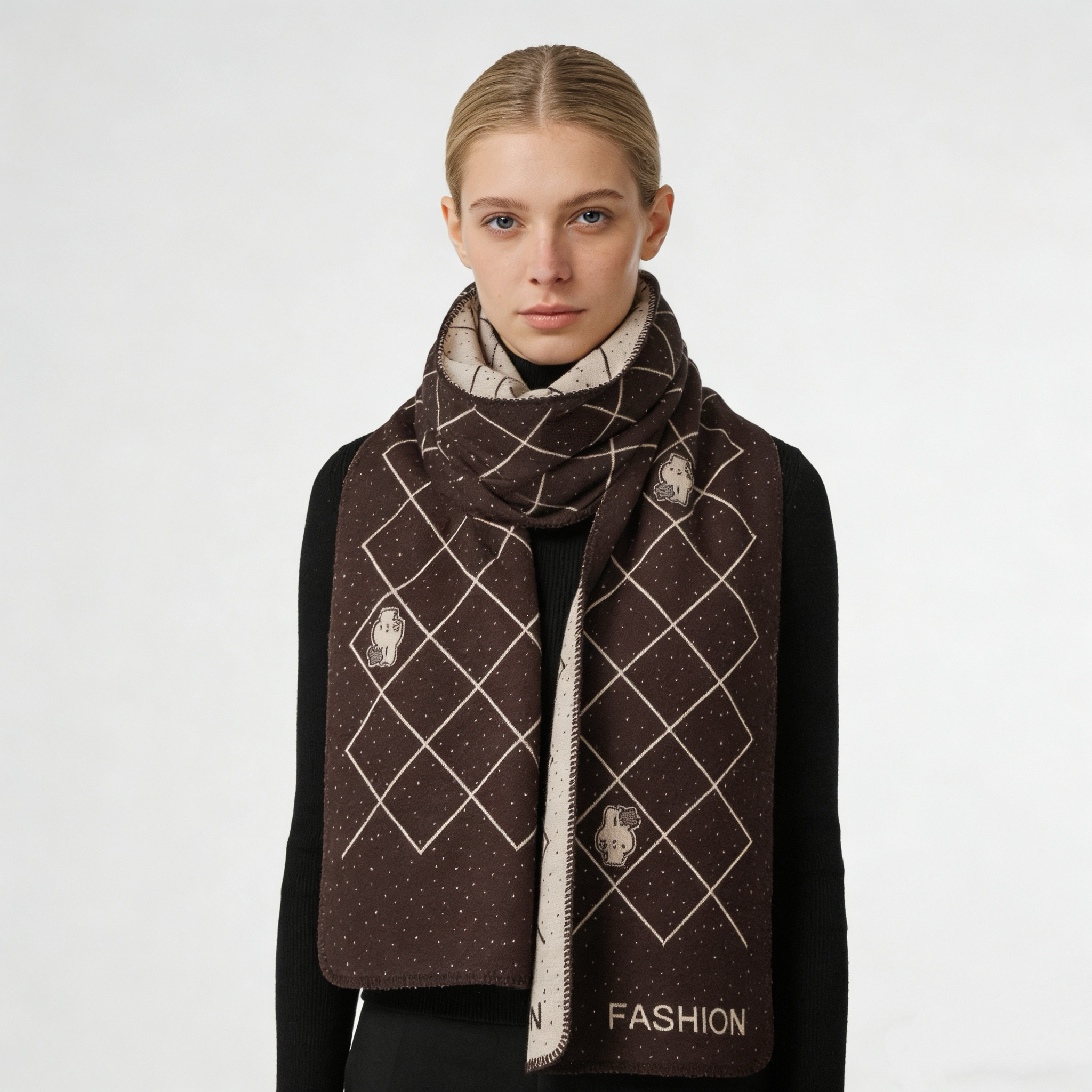Brushed Jacquard Rectangular Scarf with Overlock Edge (55×190cm
