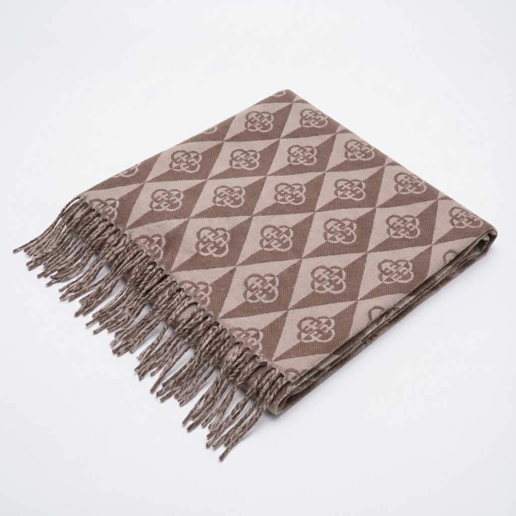 Core-Spun Yarn Brushed Jacquard Scarf with Two-Tone Tassels (65